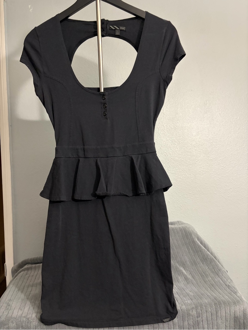 Vans Black Scoop-Back Peplum Mini Dress